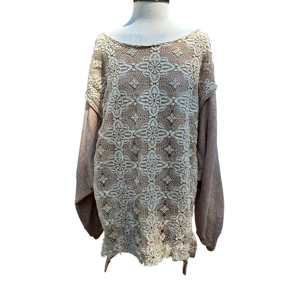Jaded Gypsy Lace Sweater Boho Tan Cream Color Women’s Size XL Oversized